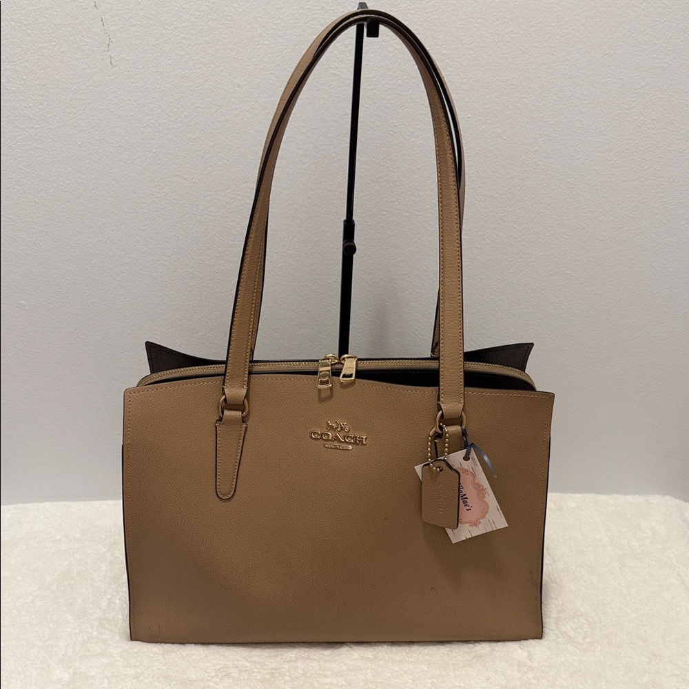 Coach Tatum Large Carryall Leather Tote Tan Beige - Picture 3 of 10
